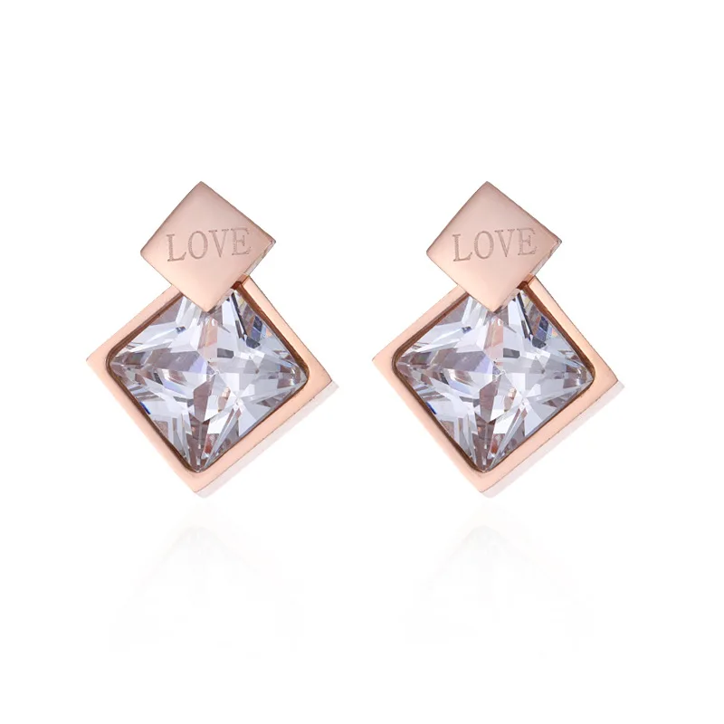 

New style earrings women's simple titanium steel square clip zircon earrings fashion shiny earrings cute wholesale jewelry
