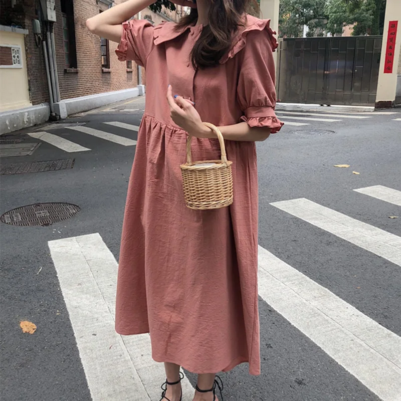 Милое платье в Корейском стиле с оборками и воротником Питер Пэн модное Kawaii