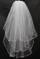 soft short bridal veil for wedding exquisite cheap bridal veil 3 layers beads ribbon edge wedding accessories wedding dress veil