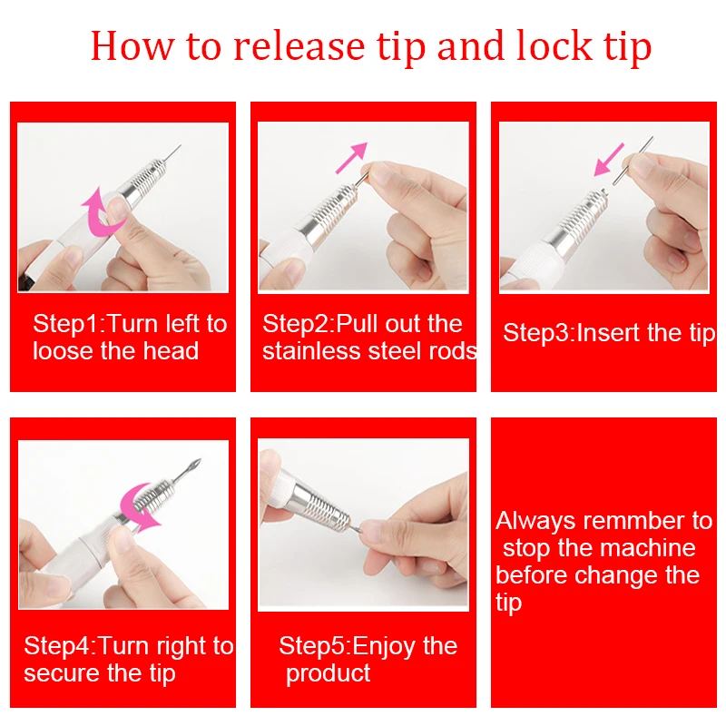 Nail Polish Professional Manicure Pen Handle File Grind Replacement Handpiece for Accessories Electric | Красота и здоровье