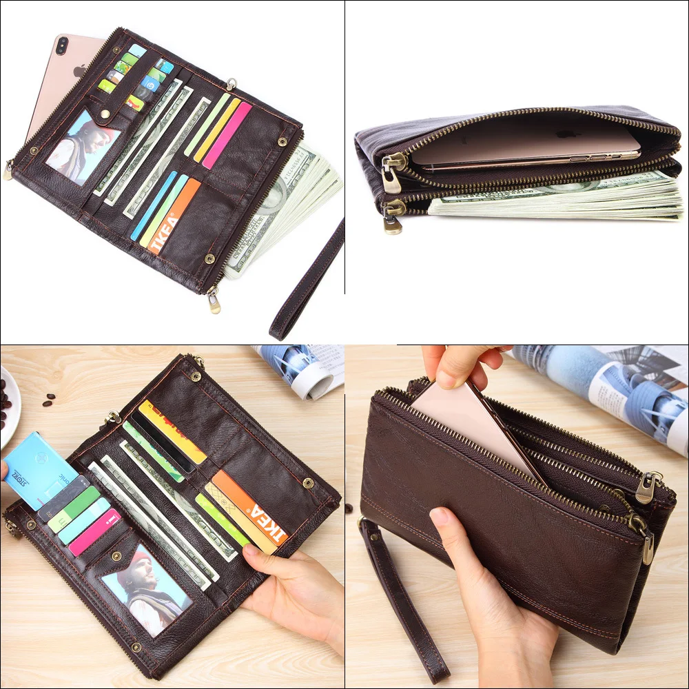 

Men Genuine Leather Large Capacity coin purse Soft waxed leather first layer cowhide Card holder of bag Leisure bag for phone