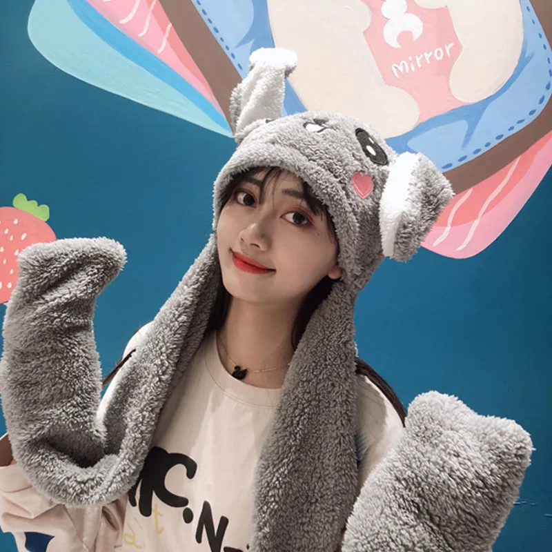 Женские головные уборы Cpop Moving Ear Buuny милые домашние шапки с плюшевой игрушкой и