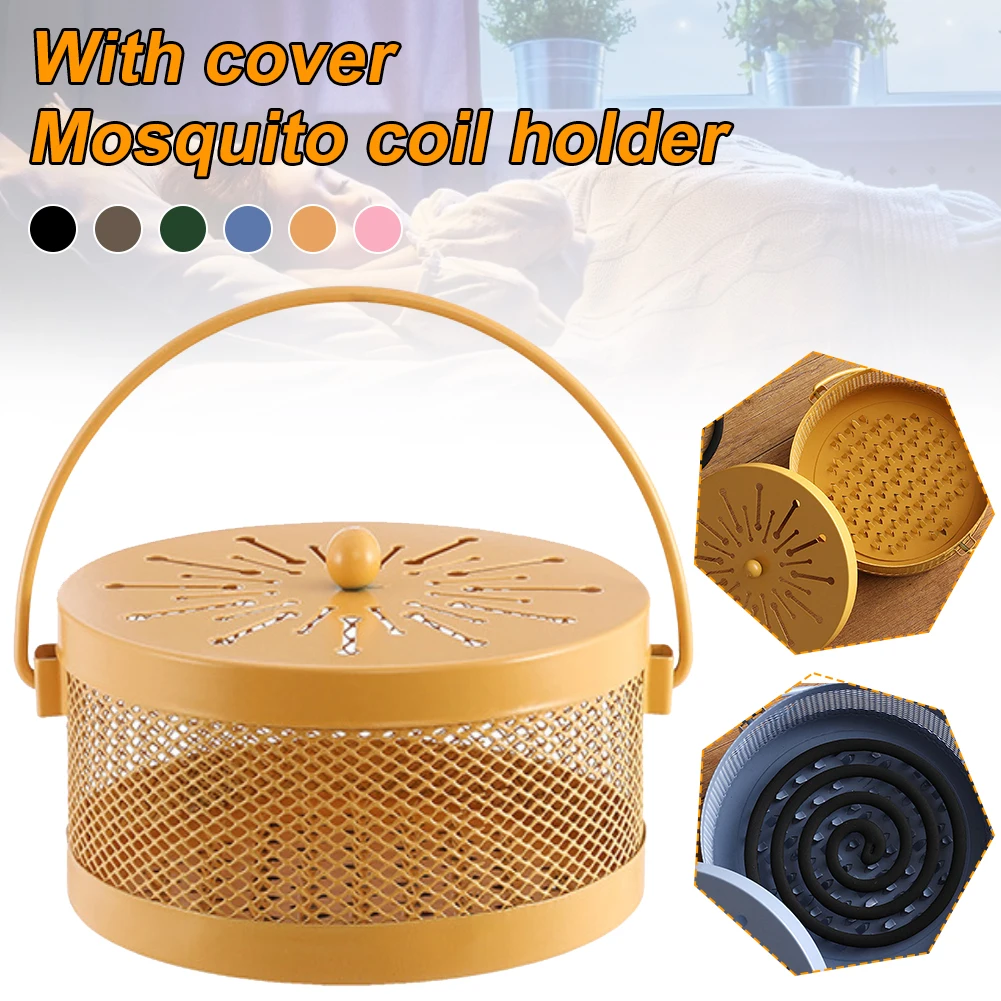 

Retro Iron Mosquito Coil Holder with Cover Vintage Mosquito Repellent Incenses Rack Household Aromatherapy Burner Windproof