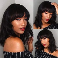 oulaer body wave short bob 13x4 lace frontal wig human hair with bang pre plucked bleached knots glueless wigs for black women
