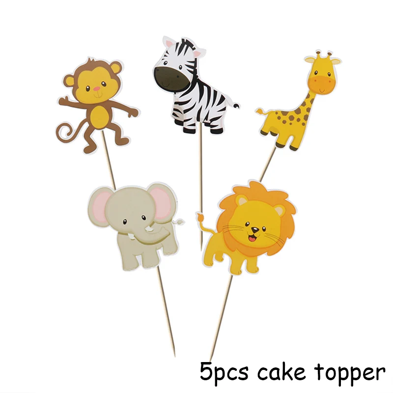 5pcs Cake Topper 1 комплект мультфильм лес маленькие животные торт Топпер Джунгли животных Кекс Toppers Для детей день рождения украшения десерт поставки - Цвет: 5pcs Cake Topper