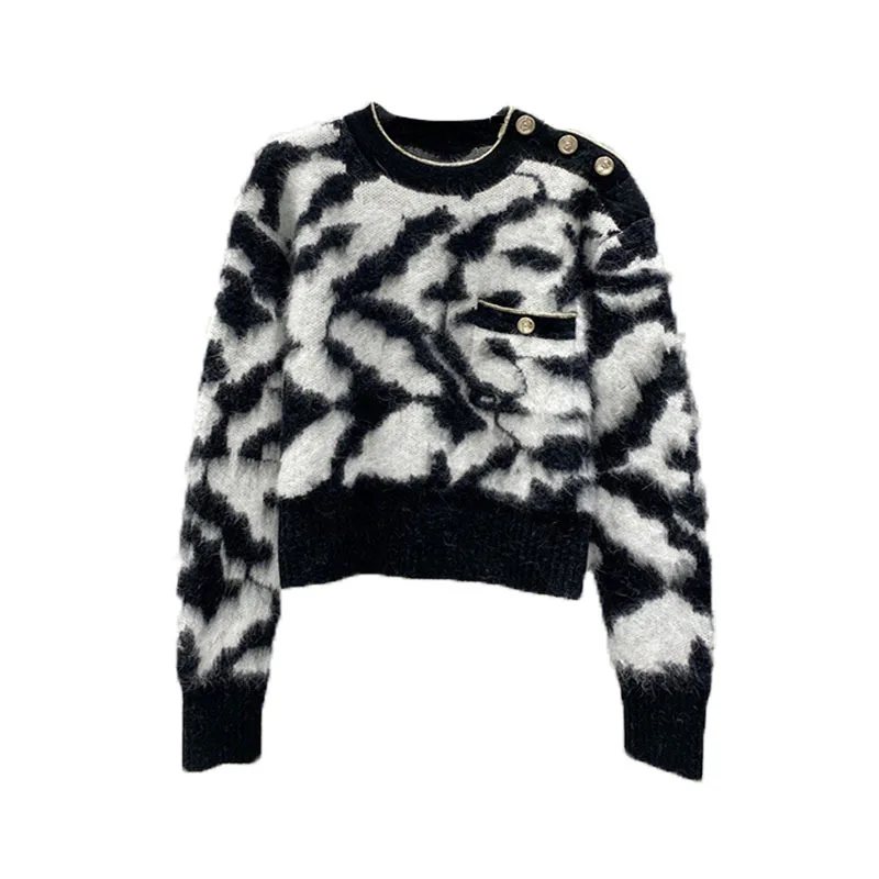 

Mohair Knitted Roundneck Pullover Sweater for Woman 2021 Autumn Winter Female Knitwear Jersey Jumper Knitwear Designer Luxury
