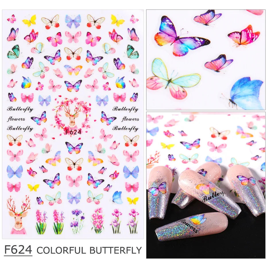 

1Pcs 3D Rose Nail Art Stickers Butterfly Flower Lips Decals Sliders Retro Nails Adhesive Design All for Manicure