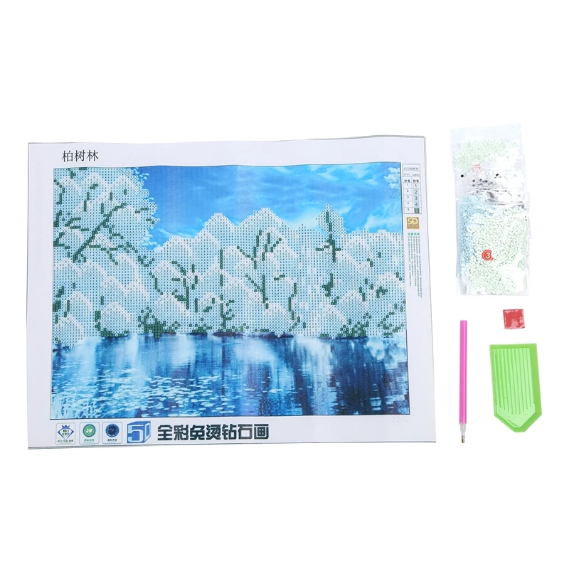 Набор алмазной вышивки крестом 40*30 см снежный зимний пейзаж озеро (белое снежное