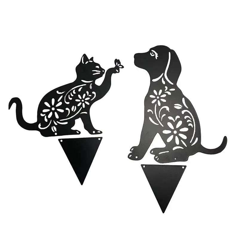 

Hollow Black Iron Kitten Dog Stake Set Metal Hollow Out Kitten Dog Figures Ground Stake for Outdoor Lawn Garden Decor