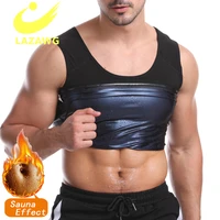 lazawg men sweat sauna shirts with zipper body shaper waist trainer slimming t shirts thermo workout tops gym fitness tank tops