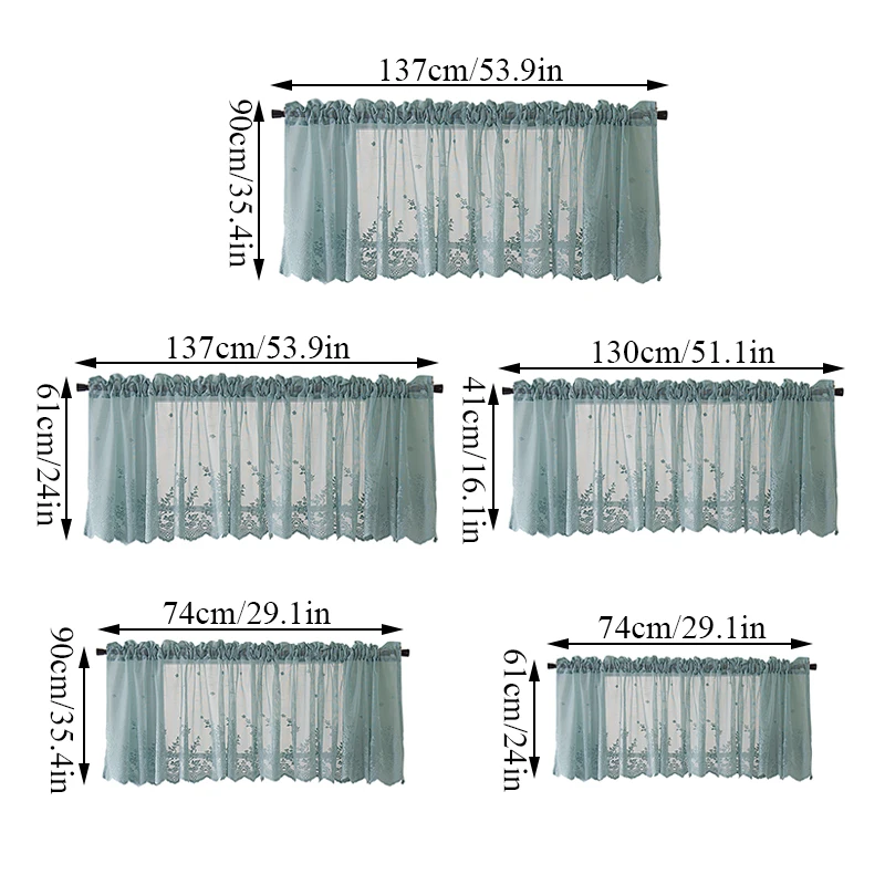 

1PC Elegant Kitchen Coffee Lace Hem Short Curtain Flower Print Mesh Modern Jacquard Window Curtain for Kitchen Cabinet Door