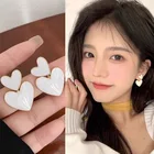 2021 элегантные белые серьги-гвоздики с двойным сердцем для женщин Корейский, геометрической формы Эффектные серьги Mujer Bijoux