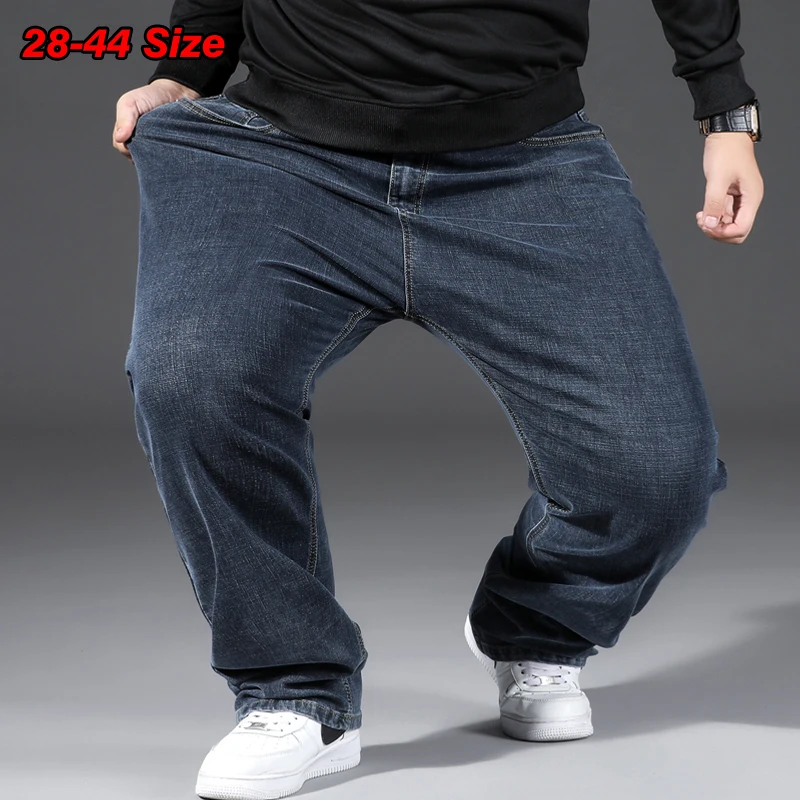 

Large Size 42 44 Men Baggy Jeans Classic Straight Elasticity Denim Trousers Fashion Casual Denim Pants Spring Oversize Clothing