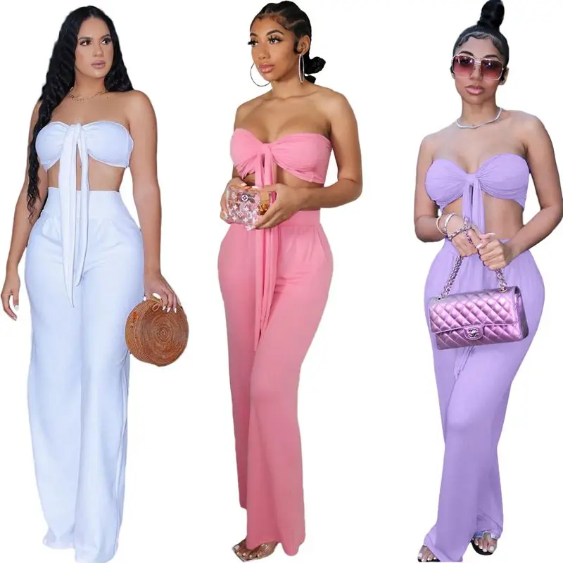 

ZOOEFFBB Sexy Bandage Two Piece Set Summer 2021 Clothes Breast Wrap and Pants Lounge Wear Club Outfits Matching Sets for Women