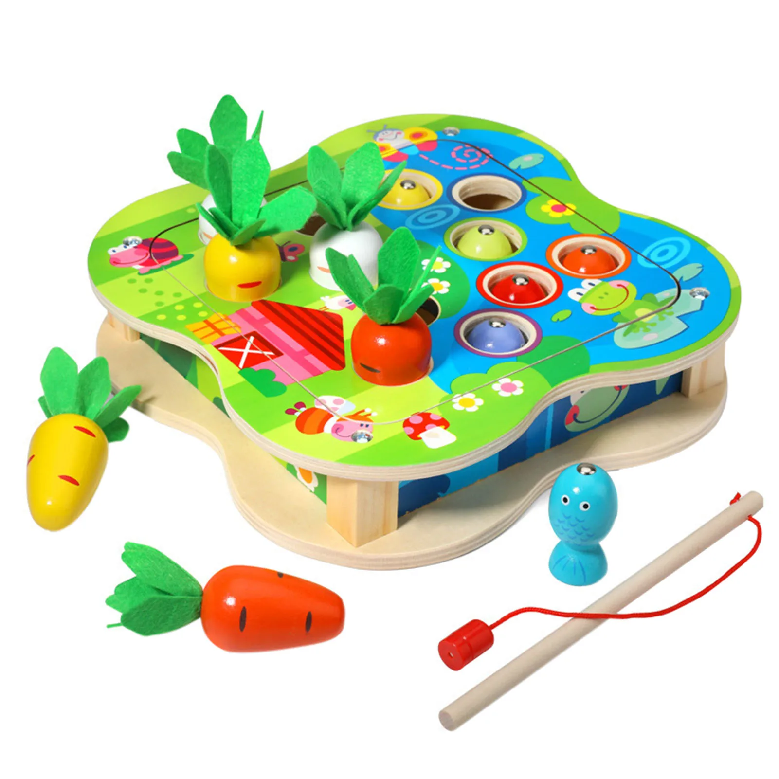 

Wooden Montessori Toy Set Pulling Radish Toys Carrot Fishing Children's Intelligence Early Learning Educational Safety Material