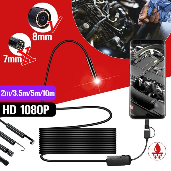 

1080P HD Endoscope Camera Android Phone Usb c Endoscopy 3 in 1 Borescope Video Microcamera IP67 Waterproof Inspection Camera 10m
