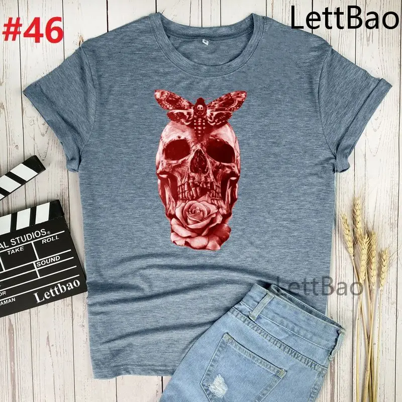 

Red Skull Butterfly Fashion Tshirts Graphic Print Hip Hop Women T Shirts Casual Tops Tee Round Neck Cotton T-Shirt Streetwear