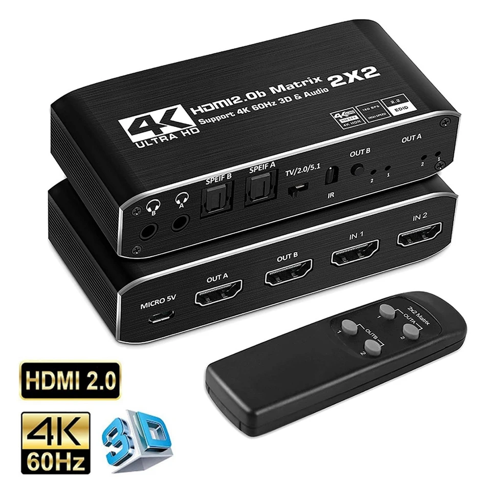 

Новый 4K 60 Гц HDMI матричный переключатель 2x2 разветвитель Поддержка HDCP 1,4 HDR HDMI переключатель 2 в 2 выхода HDMI матричный переключатель