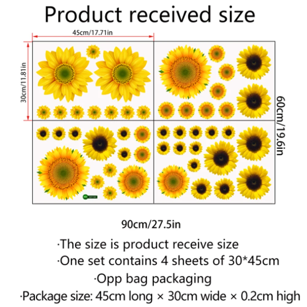 

3D Sunflowers Wall Stickers for Living Room Kids Room Bedroom Wall Decal Home Decoration Murals Colorful Butterflies Wallpaper