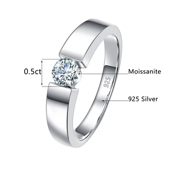 Round Cut Moissanite Ring - Solid Sterling Silver 925 Certified 5