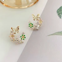 korean exquisite flower butterfly earrings for women bling aaa zircon stud earring fashion wedding party jewelry gift dropship