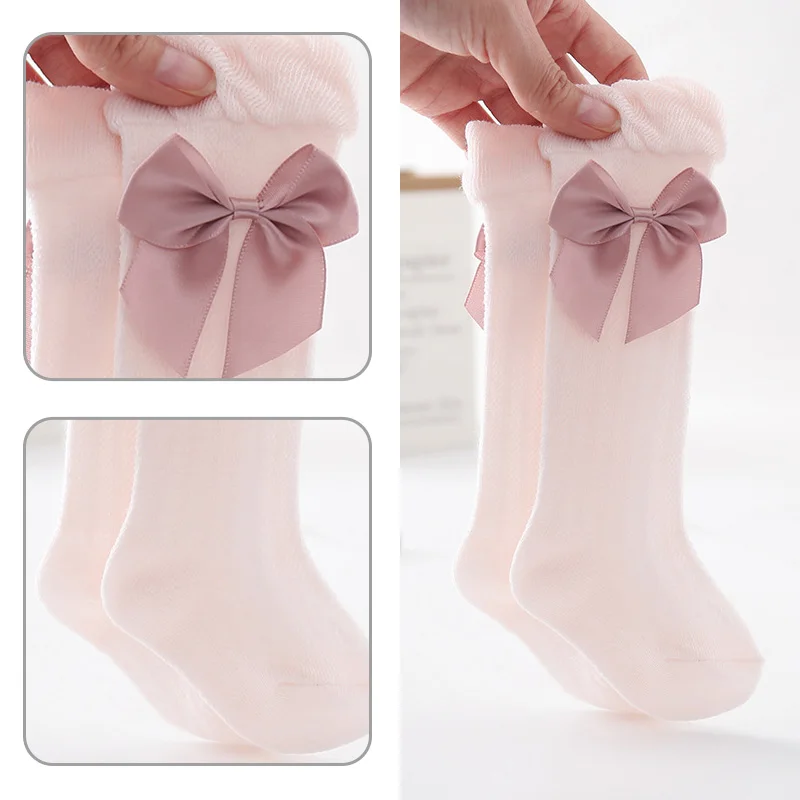 Милые детские носки с бантом летние тонкие кружевные дышащие гольфы для