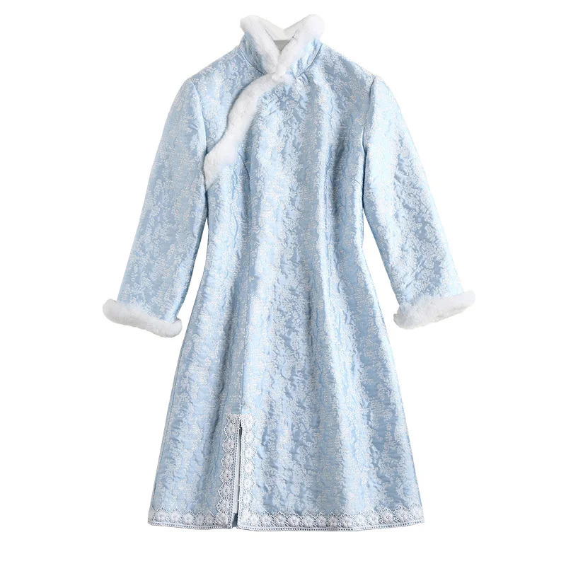 

Autumn and winter new women's fur collar Plush Jacquard lace short cotton dr