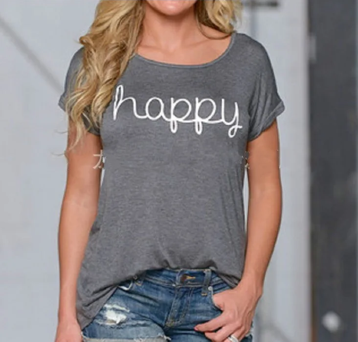 Женская Винтажная футболка с надписью happy недорогая летняя vestidos ropa mujer T009 2019 |