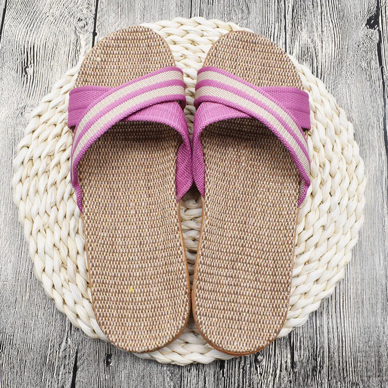 

Women Summer Casual Slides Comfortable Flax Slippers Striped Linen Flip Flops Platform Sandals Couple Indoor Shoes TX140