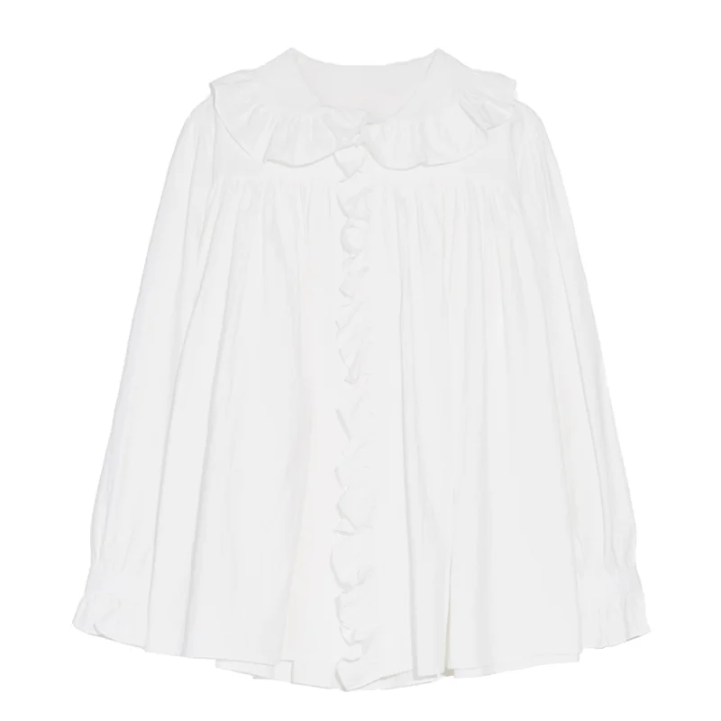 

Sweet Ruffles Lace Shirts for Women Korean Style Solid All Match Fresh Women Tops Simple Office Lady Moda Elegant Femme Blusas