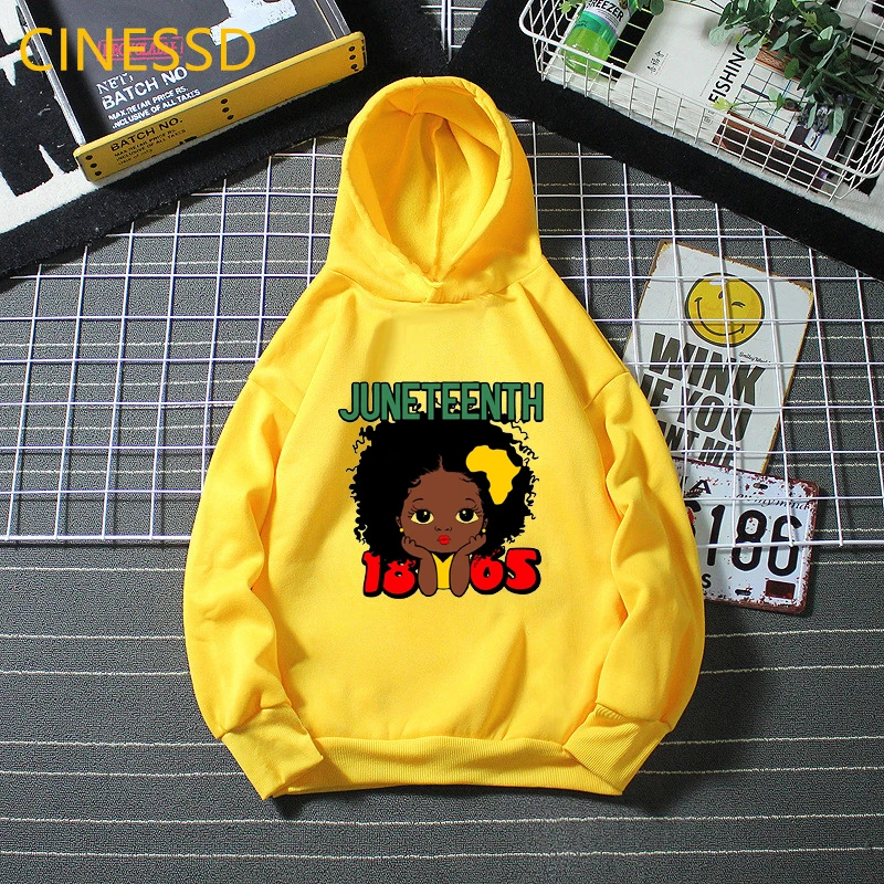 1865 juneteenth little black girl print lives matter hoodies cute melanin gilrs winter clothes sweatshirt teen coat hoody | Детская