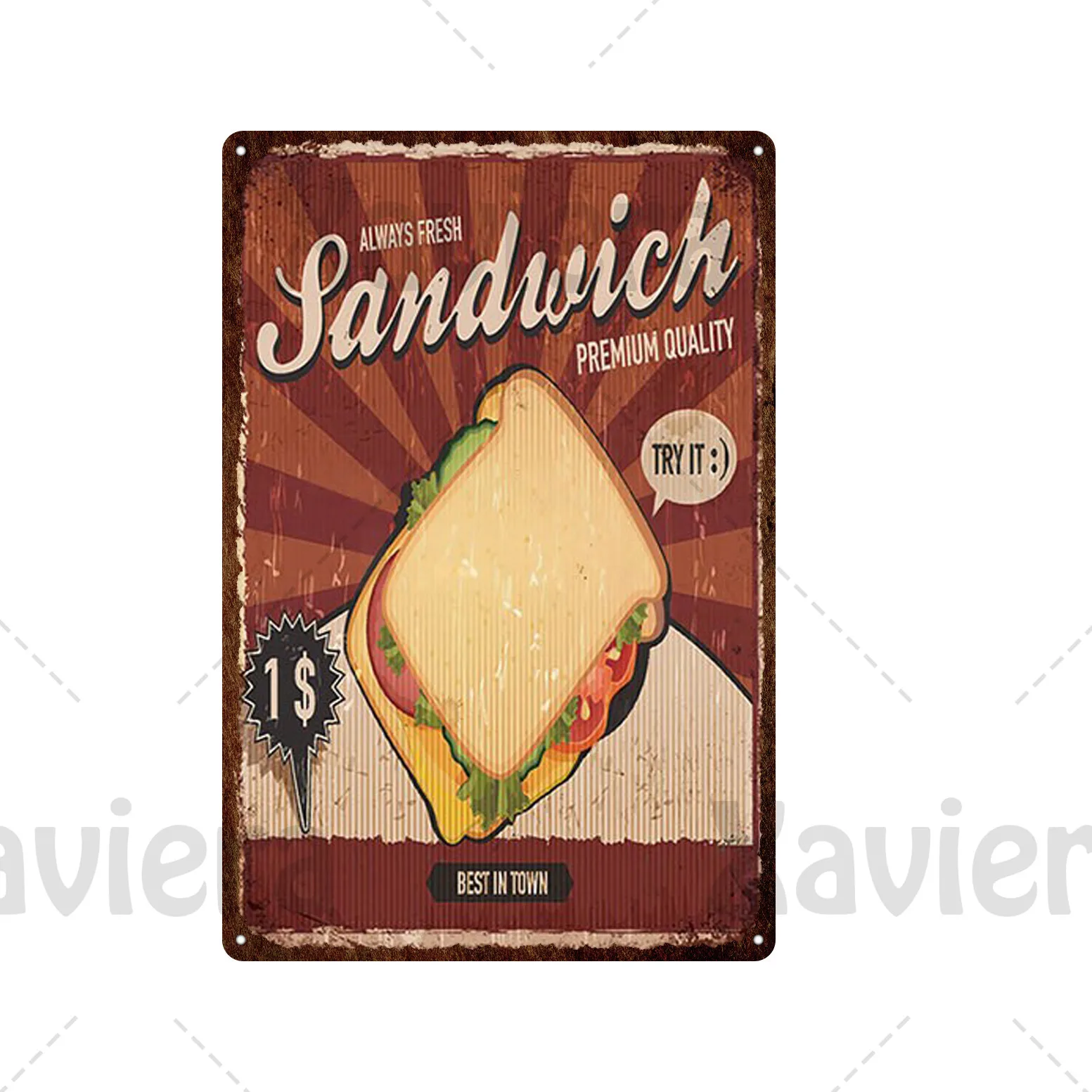 Retro Plaque Food Hot Dog Sandwich Macaroon Burger Pizza Metal Tin Sign Iron Sheet Creative Decor Painting Cafe Restaurant Home | Дом и сад