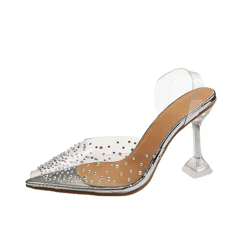 

High heeled sandals women's 2020 summer point PVC wear thin heeled sandals net red small fresh women's shoes
