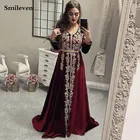 Кружевное Вечернее Платье Smileven, бордовое, Марокканское, кафтановое, с V-образным вырезом, с кристаллами, для арабских, мусульманских особых случаев