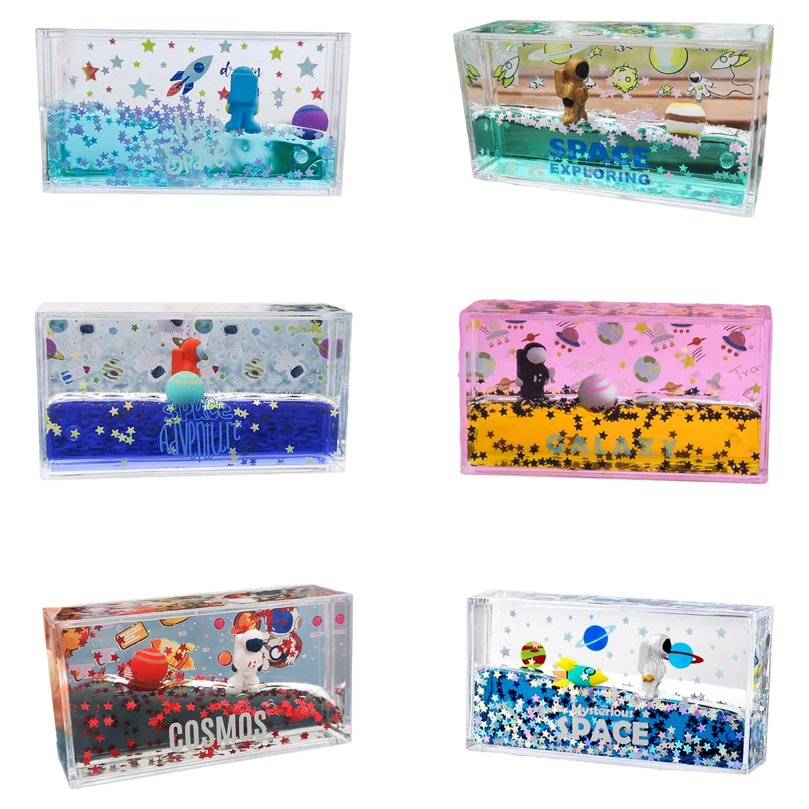

Acrylic Space Astronaut Rectangle Liquid Office Desk Room Decoration Relieve Stress Dynamic Confetti Flash Housewarming Gifts
