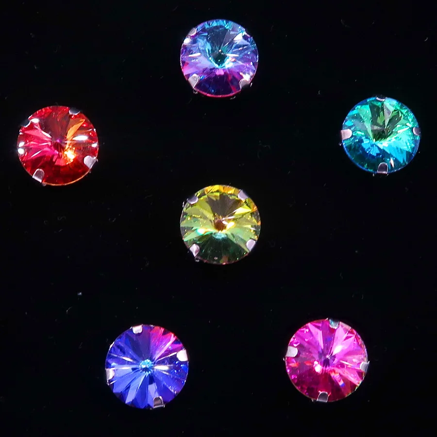 A7 Rainbow mix Радужные цвета, стеклянные кристаллы, серебряные коготки, 8 мм, 10 мм, круглые Rivoli формы, пришитые стразы, кристаллы, аппликация, одежда, сделай сам - Цвет: A7 Rainbow mix