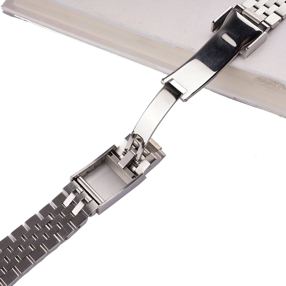 Rolamy 2022mm Silver Stainless Steel Replacement Wrist Watch Band Strap Bracelet Jubilee with Oyster Clasp For Seiko Tudor Omega
