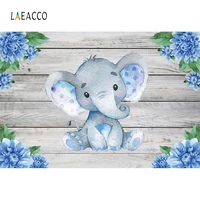 laeacco vinyl wood background photography elephant baby shower baptism blue flower customized banner photo backdrop photo studio