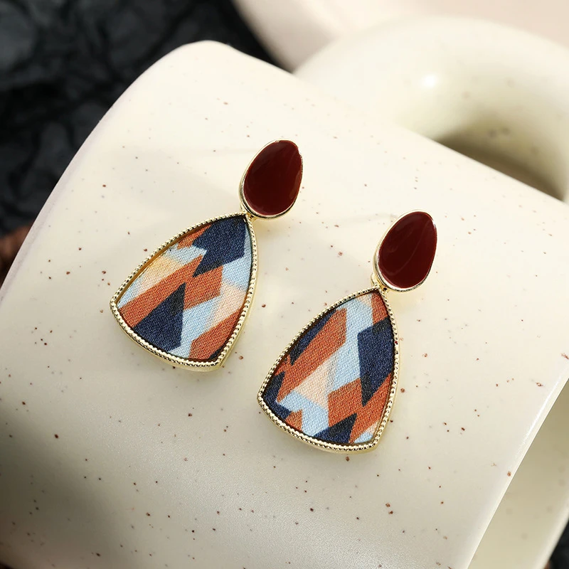 

YAONUAN Korean S925 Needle Color Block Stitching Red Gold Plated Metal Earrings For Women Trendy Jewelry Accessories Party Daily