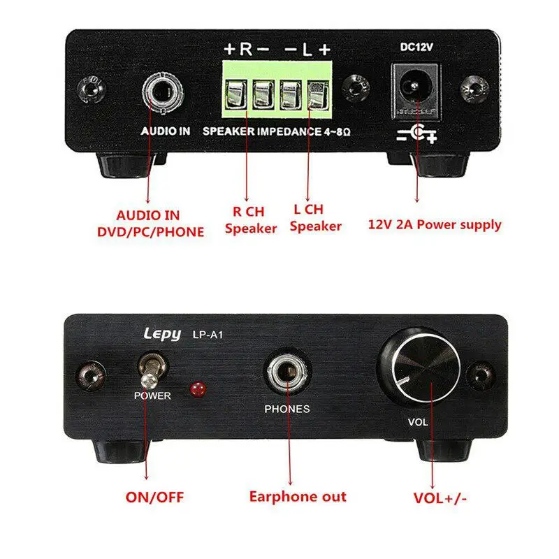 Lepy-a1 Digital Mini Headphone Power Car Amplifier HIFI 2 Channel High Bass Stereo Audio For Motorcycle Home Boat | Автомобили и
