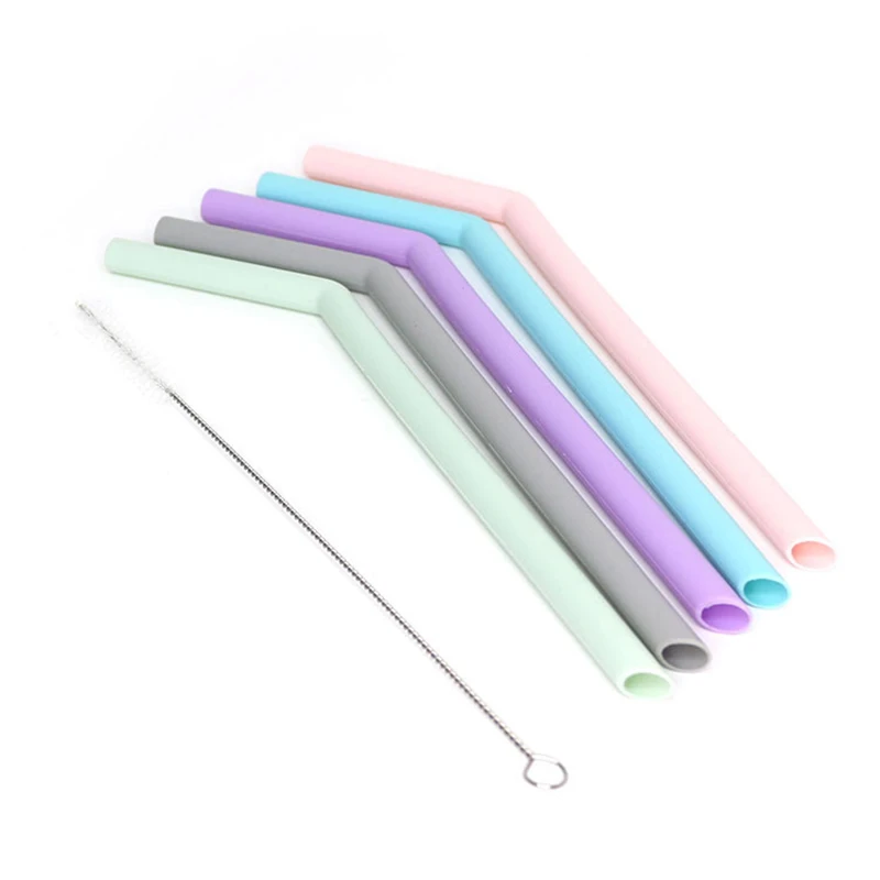 

Kitchen Accessory Reusable Silicone Drinking Straws Foldable Flexible Straw with Cleaning Brushes Kids' Party Supplies Bar Tools