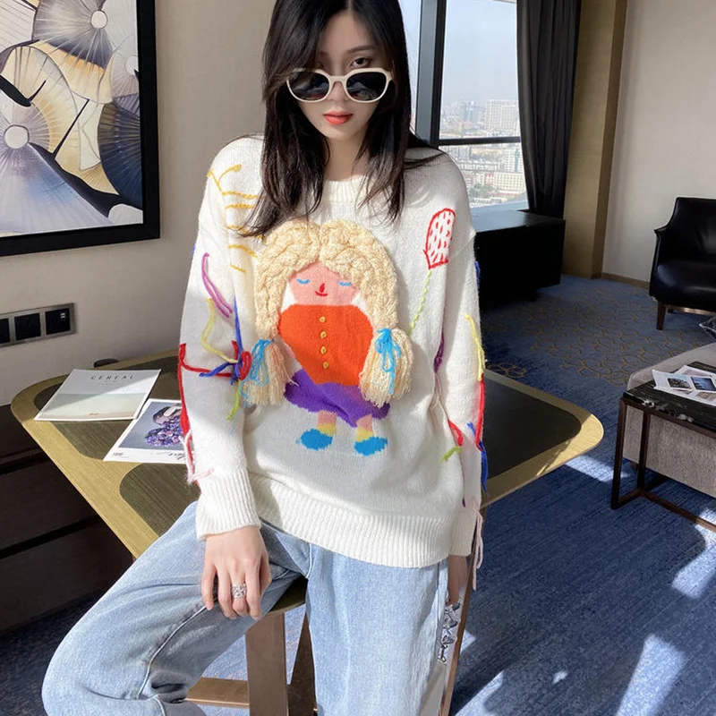 

Свитер большого размера для женщин 2021, милые вязаные свитера с аппликацией для девочек, Рождественский из Джерси