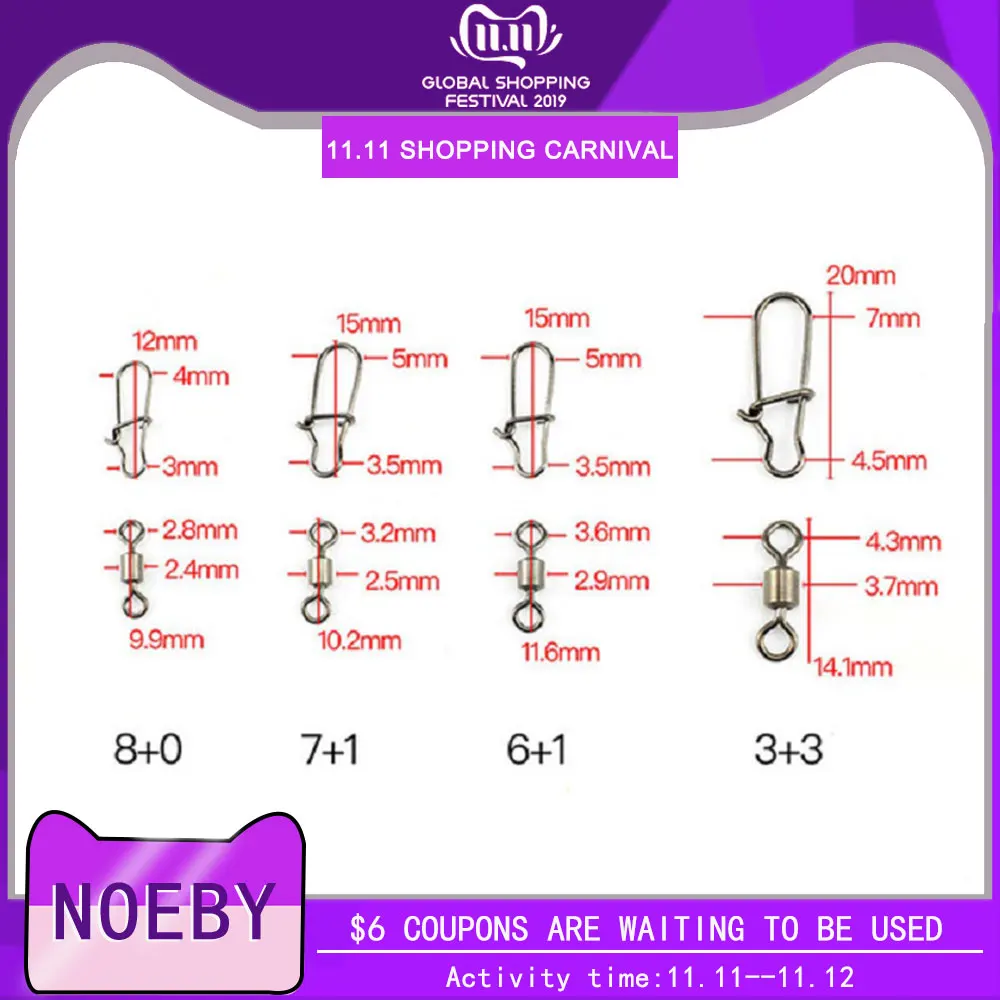 NOEBY 12 шт. рыболовный подшипник роликовый поворотный Высокоуглеродистая сталь с