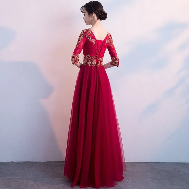 

Noble Slim Bride Wedding Dress Temperament V-neck Banquet Dress Embroidery Evening Party Dress Elegant A-line Prom Dress XS-3XL