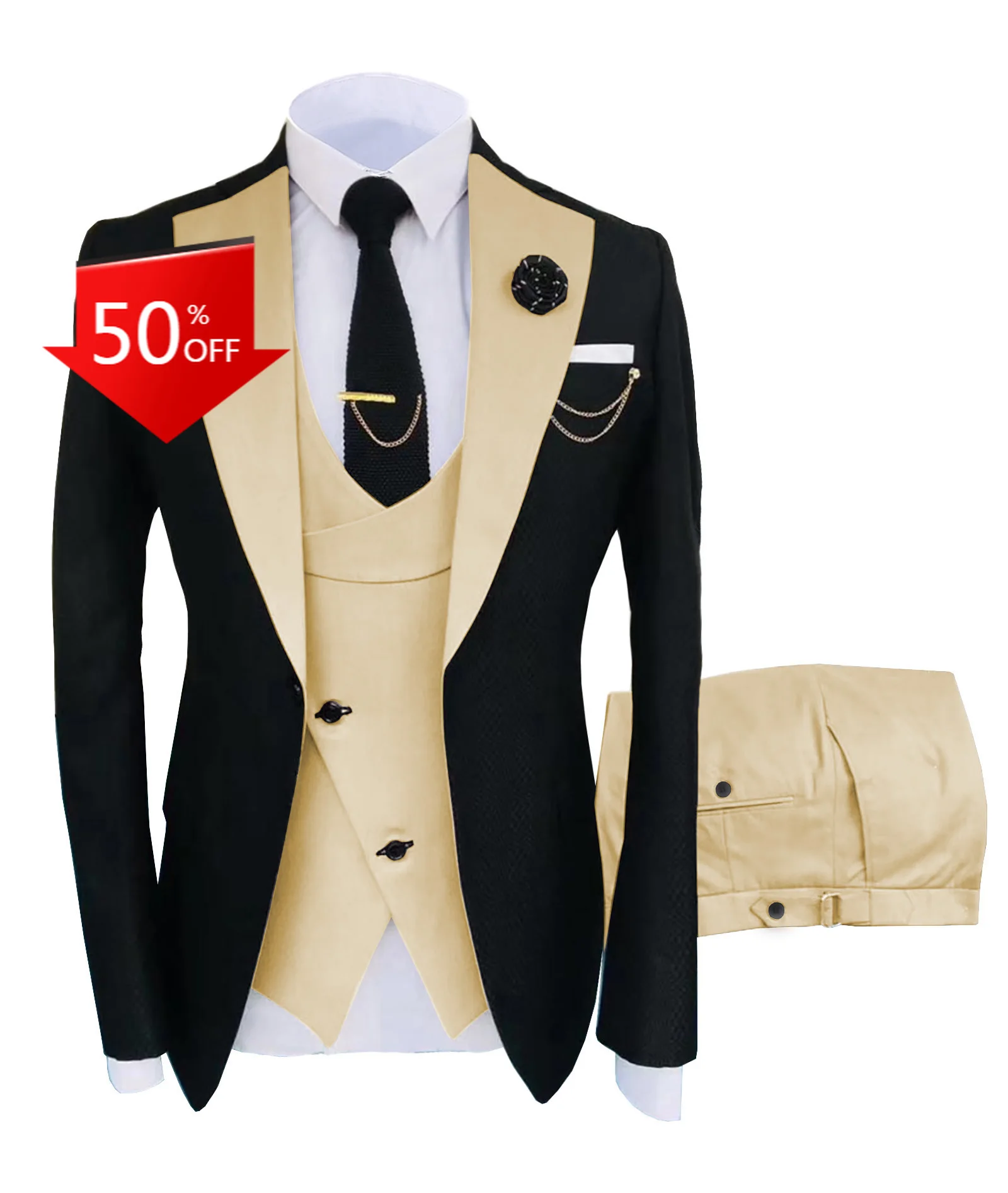 Fashion 3 Pieces Men Suit Formal Business Suits Champagne Beige Tuxedos for Wedding Groom Blazer+Pants+Vest