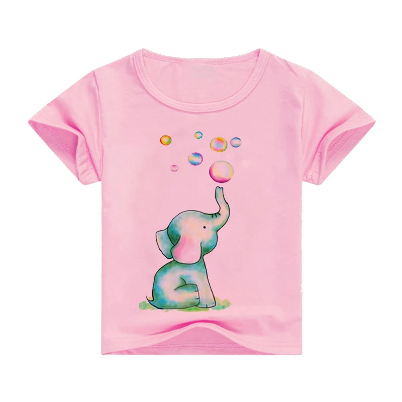 

Fashion Elephant Print Girl Tshirt Harajuku Kawaii Fashion Girl Top Cartoon Casual Girl T Shirt Children Round Neck Short Sleeve