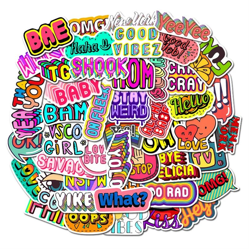 

10/30/50PCS New Creative Cartoon English Graffiti Letters Guitar Luggage Waterproof Decorative Stickers Toys Wholesale