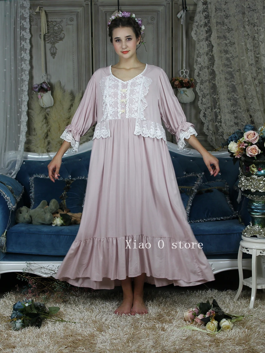 Loose Nightgown Women Long Nightdress Sleepwear Ladies Princess Sleepwear Ankle Length Nightwear Dress