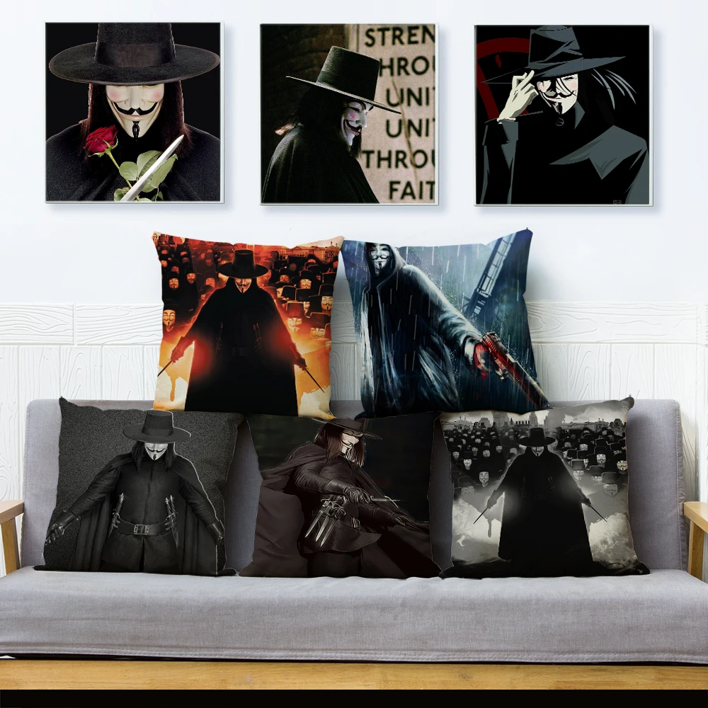 Фильм V for Vendetta с принтом в виде декоративная наволочка для подушки текстильная