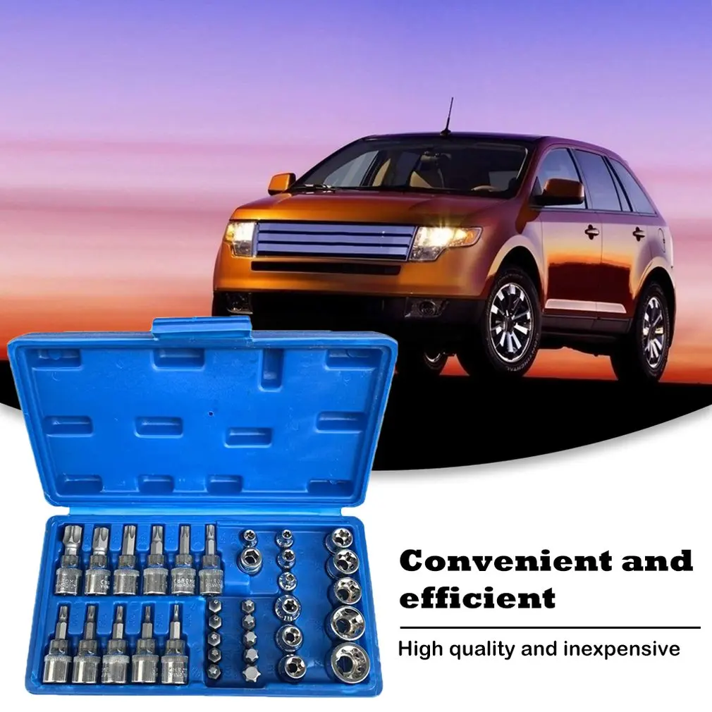34 шт. инструмент синхронизации двигателя Torx Star Bit Sleeve 3/8 "Трещоточный ключ с